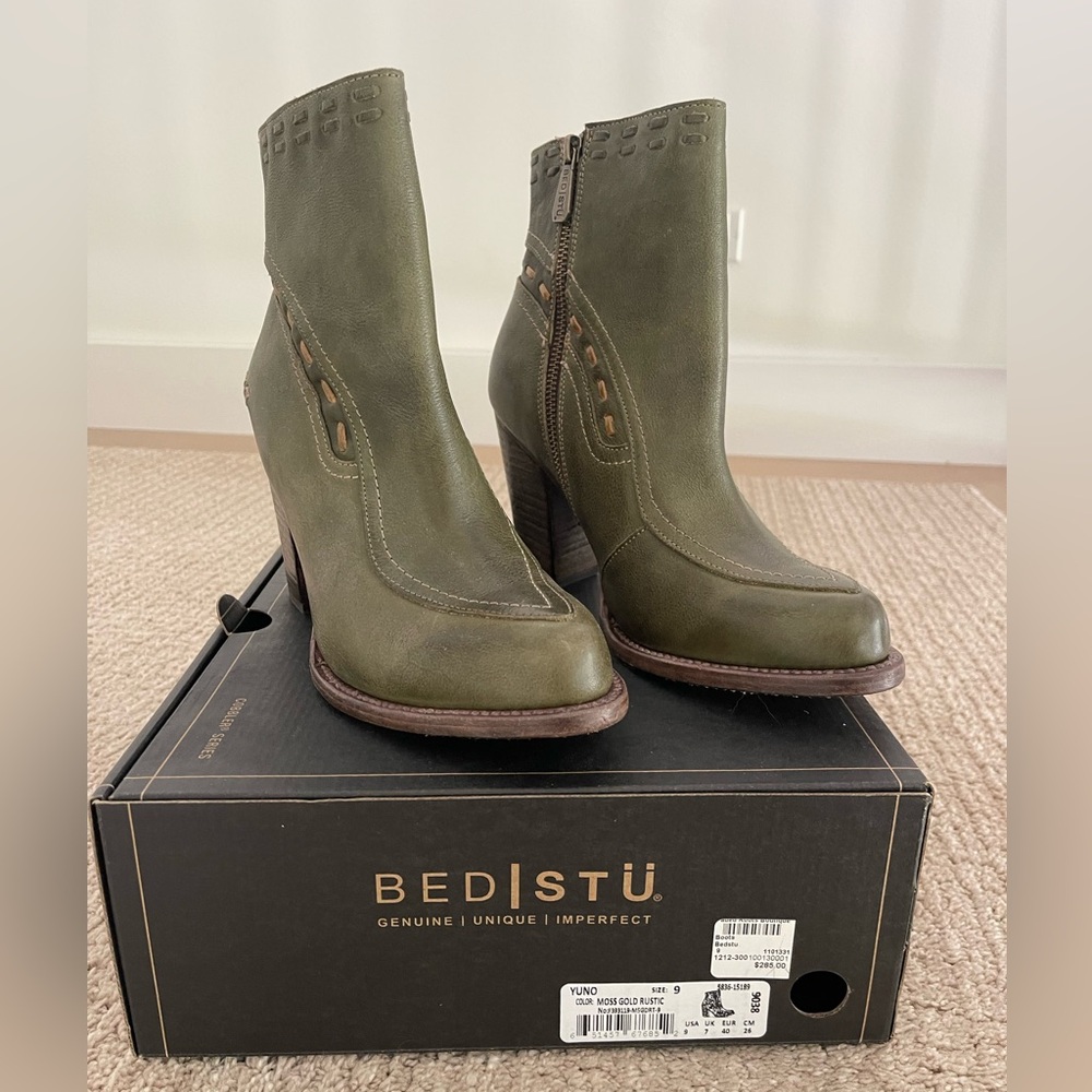 Bed Stu Olive Green Leather Ankle Boots